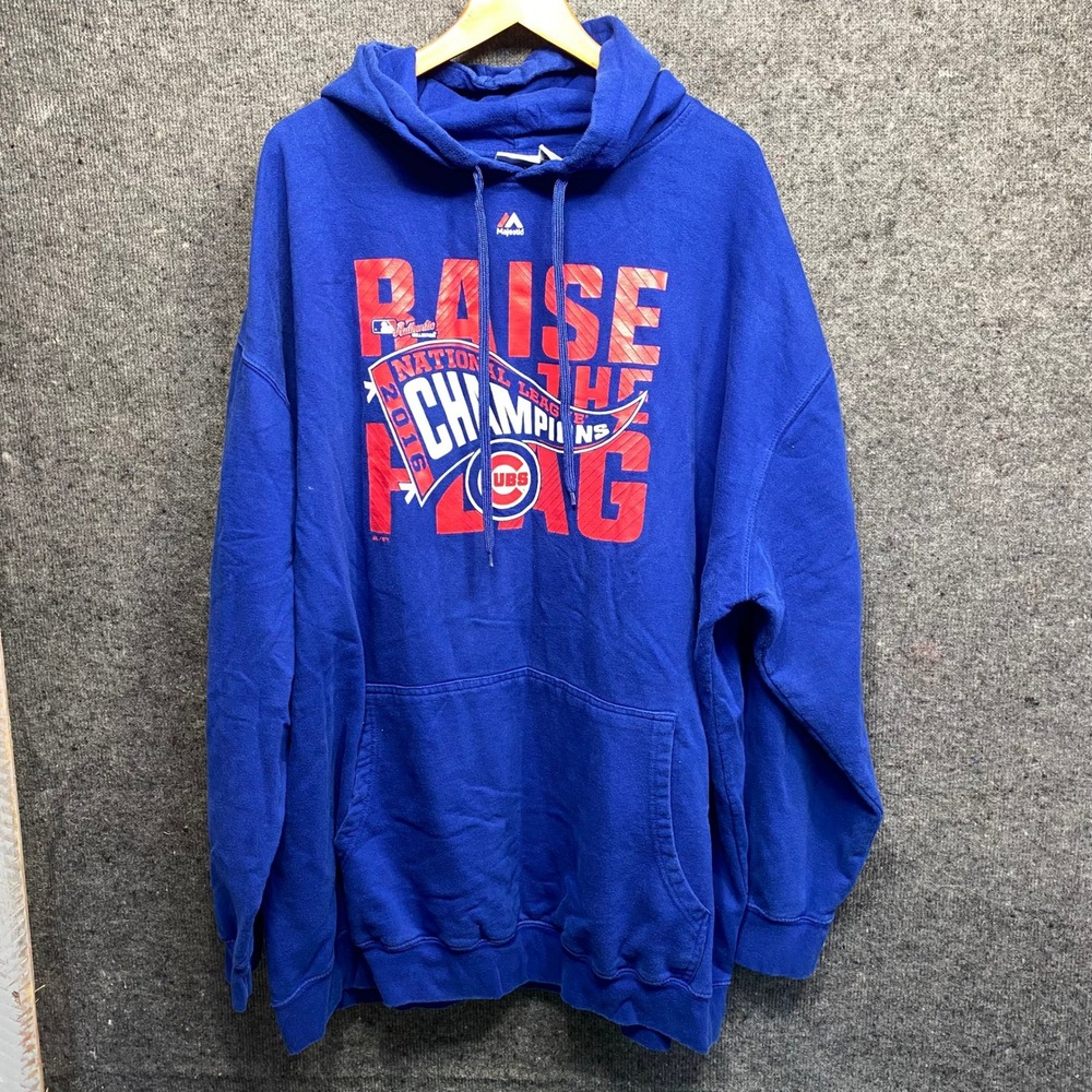 Majestic Chicago Cubs 2016 NL Champions Hoodie Blue Mens 4XLT Raise The Flag